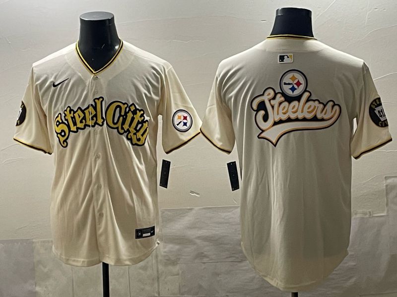 Men 2025 Nike Pittsburgh Steelers Blank Cream Limited NFL Jersey style 018
